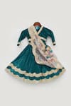 Buy_Fayon Kids_Green Velvet, Organza Sequins, Embroidery, Zari Crinkled Lehenga Set _Online_at_Aza_Fashions