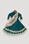 Shop_Fayon Kids_Green Velvet, Organza Sequins, Embroidery, Zari Crinkled Lehenga Set _Online_at_Aza_Fashions