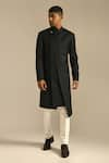 Buy_Dhruv Vaish_Black Terry Wool Panelled Sherwani Set _at_Aza_Fashions