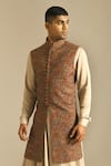 Buy Dhruv Vaish Multi Color Cotton Silk Chanderi Long Nehru Jacket at Aza Fashions Buy_Dhruv Vaish_Multi Color Cotton Silk Chanderi Long Nehru Jacket _at_Aza_Fashions