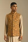 Buy_Dhruv Vaish_Yellow Silk Embroidered Nehru Jacket  _at_Aza_Fashions