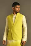 Buy_Dhruv Vaish_Green Cotton Silk Overlap Bundi  _at_Aza_Fashions