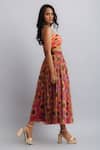 Nautanky_Peach Bustier-viscose Chiffon Sunflower Print Skirt Set_Online_at_Aza_Fashions