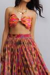 Shop_Nautanky_Peach Bustier-viscose Chiffon Sunflower Print Skirt Set_Online_at_Aza_Fashions
