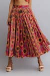 Nautanky_Peach Bustier-viscose Chiffon Sunflower Print Skirt Set_at_Aza_Fashions