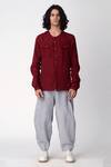 Buy_Rajesh Pratap Singh_Maroon Handloom Linen Shirt _Online_at_Aza_Fashions