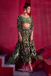 Buy_Limerick by Abirr N' Nanki_Black Crepe Floral And Bird Print Scoop Neck Lucy Cape & Draped Skirt Set _at_Aza_Fashions