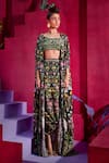 Buy_Limerick by Abirr N' Nanki_Black Crepe Floral And Bird Print Scoop Neck Lucy Cape & Draped Skirt Set _Online_at_Aza_Fashions