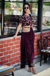 Buy_Suruchi Parakh_Purple Satin Silk; Lining: Shantoon Pre-draped Pant Saree Set For Women_at_Aza_Fashions