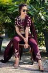 Shop_Suruchi Parakh_Purple Satin Silk; Lining: Shantoon Pre-draped Pant Saree Set For Women_at_Aza_Fashions
