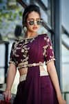 Suruchi Parakh_Purple Satin Silk; Lining: Shantoon Pre-draped Pant Saree Set For Women_Online_at_Aza_Fashions