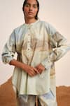 Buy_Cord_Beige Cotton Printed Alpine Band Top Stitch Tunic And Pant Set 