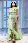 Geisha Designs_Green Embroidered Melody Flared Ruffle Gown  _Online_at_Aza_Fashions