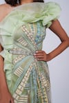 Buy_Geisha Designs_Green Embroidered Melody Flared Ruffle Gown  