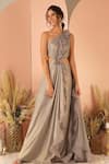 Geisha Designs Grey Polyester Asymmetric Ira One Shoulder Ruffle Gown Online at Aza Fashions Geisha Designs_Grey Polyester Asymmetric Ira One Shoulder Ruffle Gown _Online_at_Aza_Fashions