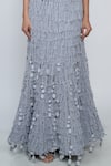 Geisha Designs_Blue V Neck Ariel Fringe Top And Skirt Set For Women_at_Aza_Fashions