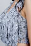 Buy_Geisha Designs_Blue V Neck Ariel Fringe Top And Skirt Set For Women