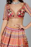 Geisha Designs Pink Blouse Viscose Lehenga Kasab Linen And Elena Floral Jacket Set Online at Aza Fashions Geisha Designs_Pink Blouse Viscose Lehenga Kasab Linen And Elena Floral Jacket Set _Online_at_Aza_Fashions