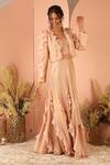 Geisha Designs_Pink Polyester Open Myra Ruffle Jacket And Skirt Set  _Online_at_Aza_Fashions