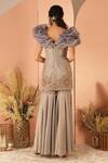 Shop Geisha Designs Grey Sharara-polyester Embroidered Lara Ruffle Tunic And Sharara Set at Aza Fashions Shop_Geisha Designs_Grey Sharara-polyester Embroidered Lara Ruffle Tunic And Sharara Set _at_Aza_Fashions