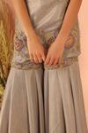 Shop Geisha Designs Grey Sharara-polyester Embroidered Lara Ruffle Tunic And Sharara Set Online at Aza Fashions Shop_Geisha Designs_Grey Sharara-polyester Embroidered Lara Ruffle Tunic And Sharara Set _Online_at_Aza_Fashions