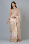 Buy_Geisha Designs_Pink Blouse Nylon Embroidered Floral Boat Thalia Silk Saree Set  _Online_at_Aza_Fashions