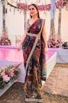 Buy_Geisha Designs_Maroon Printed V Neck Embroidered Saree With Blouse  _at_Aza_Fashions