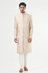 Buy_Kasbah_Ivory Silk Embroidered Floral Pattern Sherwani Set _at_Aza_Fashions