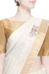 Buy_PRAMA BY PRATIMA PANDEY_Gold Kora Cotton Embroidered Thread Work Chanderi Silk Saree _Online_at_Aza_Fashions