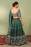 Shop_Neha Khullar_Green Raw Silk Embroidery Leaf Neck Bridal Lehenga Set _at_Aza_Fashions