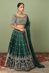 Neha Khullar_Green Raw Silk Embroidery Leaf Neck Bridal Lehenga Set _Online_at_Aza_Fashions