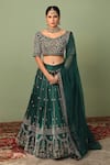 Buy_Neha Khullar_Green Raw Silk Embroidery Leaf Neck Bridal Lehenga Set _Online_at_Aza_Fashions