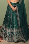 Shop_Neha Khullar_Green Raw Silk Embroidery Leaf Neck Bridal Lehenga Set _Online_at_Aza_Fashions