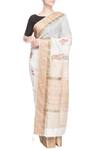 Buy_Prama by Pratima Pandey_Gold Kora Cotton Embroidered Thread Work Chanderi Silk Saree For Women_at_Aza_Fashions