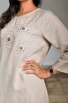 Shop_Linen Bloom_Beige Pure Linen Embroidery Round Kurta _Online_at_Aza_Fashions