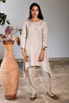 Linen Bloom_Beige Pure Linen Embroidery Round Tunic _Online_at_Aza_Fashions