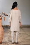 Shop_Linen Bloom_Beige Pure Linen Embroidery Round Tunic _at_Aza_Fashions