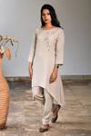 Buy_Linen Bloom_Beige Pure Linen Embroidery Round Tunic _Online_at_Aza_Fashions