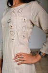 Linen Bloom_Beige Pure Linen Embroidery Round Tunic _at_Aza_Fashions