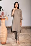 Buy_Linen Bloom_Grey Pure Linen Embroidery Round Tunic _at_Aza_Fashions