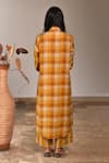 Shop_Linen Bloom_Yellow Pure Linen Embroidery Round Checks Tunic _at_Aza_Fashions