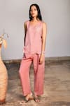 Buy_Linen Bloom_Pink Pure Linen Pants _at_Aza_Fashions