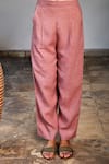 Linen Bloom_Pink Pure Linen Pants _Online_at_Aza_Fashions