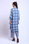Shop_Linen Bloom_Blue 100% Linen Printed Digital Collared Neck Checkered Tunic _at_Aza_Fashions