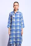 Buy_Linen Bloom_Blue 100% Linen Printed Digital Collared Neck Checkered Tunic _Online_at_Aza_Fashions