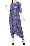 Buy_Soup by Sougat Paul_Blue Cold Shoulder Dhoti Jumpsuit  _at_Aza_Fashions