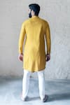 Shop_GRAM OF INK_Yellow And Lycra Asymmetrical Kurta Set _at_Aza_Fashions