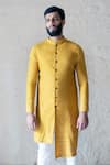 Shop_GRAM OF INK_Yellow And Lycra Asymmetrical Kurta Set _Online_at_Aza_Fashions