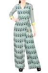 Buy_Soup by Sougat Paul_Blue Crepe Printed Floral V Neck Wrap Jumpsuit For Women_at_Aza_Fashions