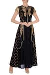 Buy_Ayesha Aejaz_Black Raw Silk Embroidered Floral Jewel Neck Tunic For Women_at_Aza_Fashions